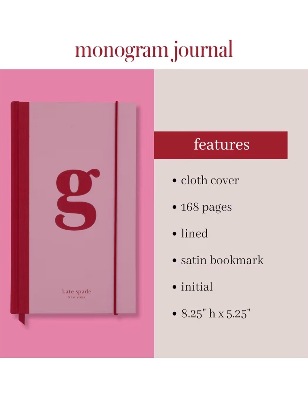 Kate Spade Just Mine Monogram “G” Cloth Hardcover Notebook Journal